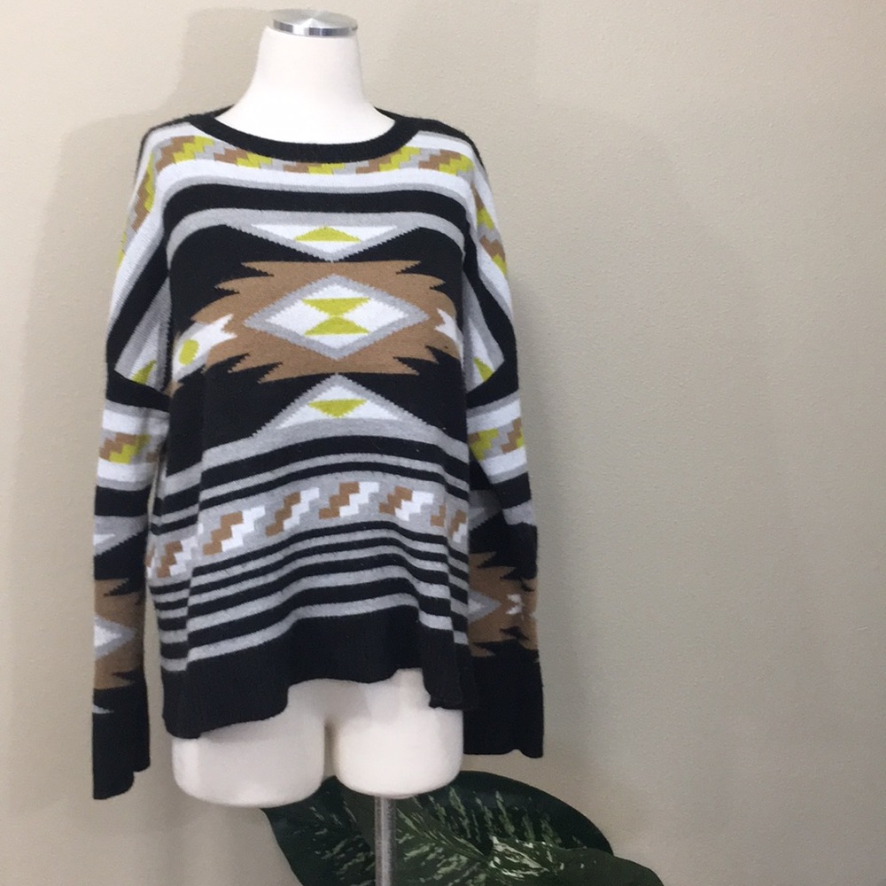 Super cute Aztec slouchy neon sweater, medium
